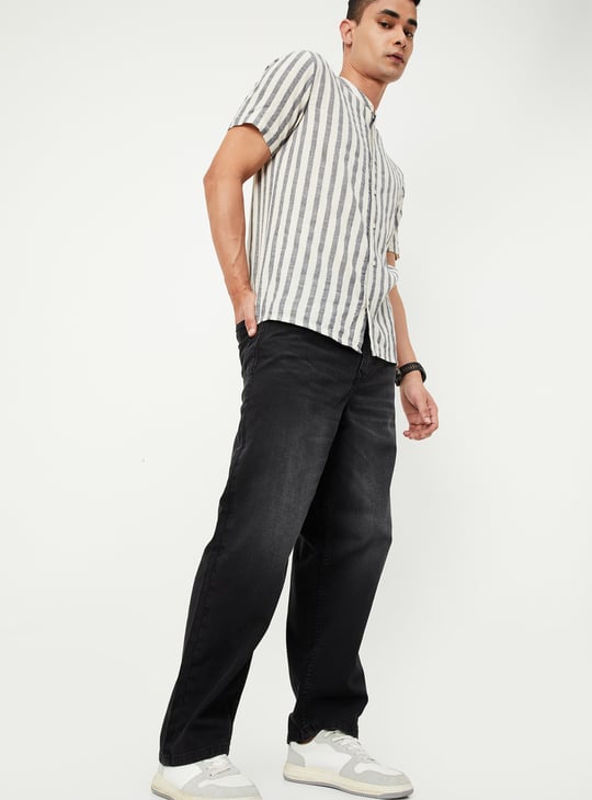 Men Loose Fit Washed Jeans Black Jeans