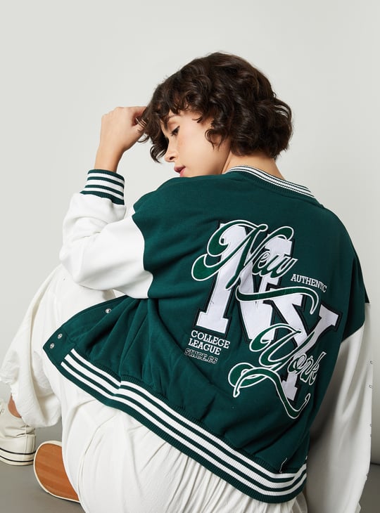 Women Colourblock Varsity Bomber Jacket
