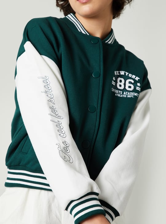 Women Colourblock Varsity Bomber Jacket