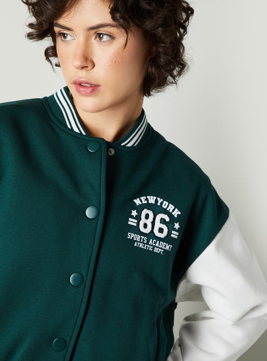 Women Colourblock Varsity Bomber Jacket