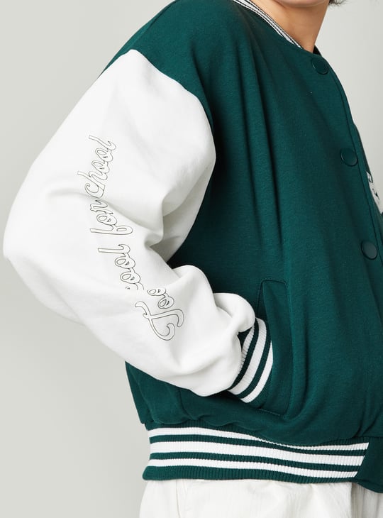 Women Colourblock Varsity Bomber Jacket