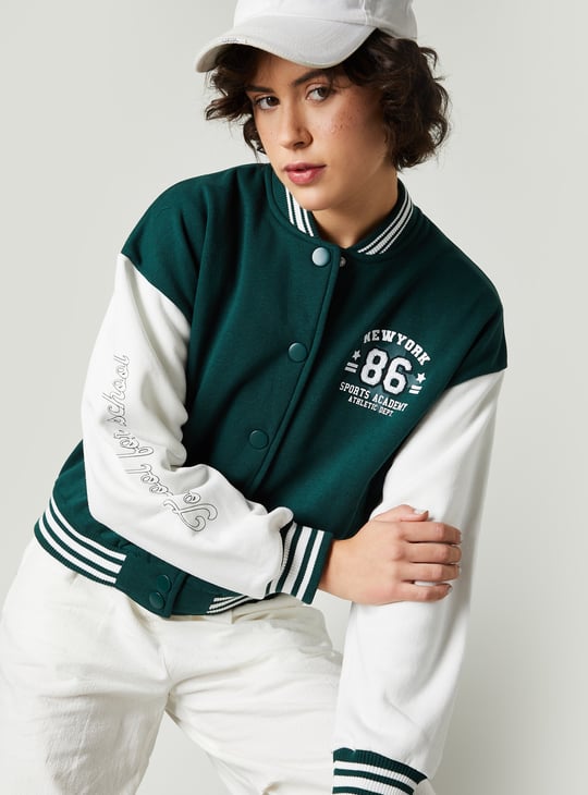 Women Colourblock Varsity Bomber Jacket