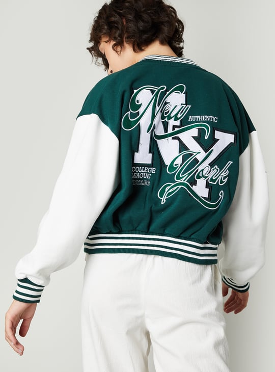Women Colourblock Varsity Bomber Jacket