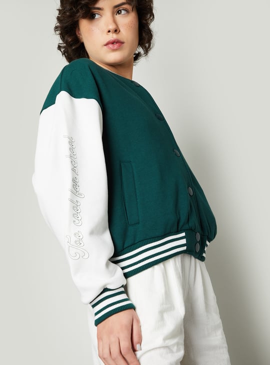 Women Colourblock Varsity Bomber Jacket
