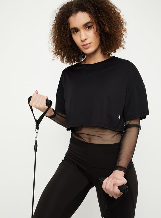 Women Mesh Layered Sports T-shirt