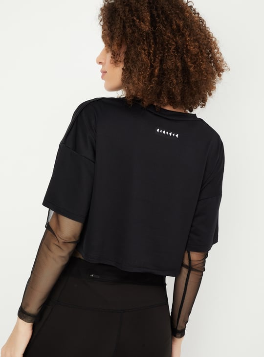 Women Mesh Layered Sports T-shirt