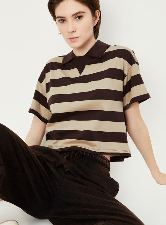 Women Striped Athleisure Polo T-shirt