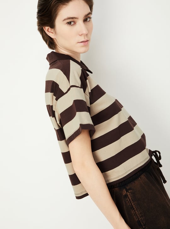 Women Striped Athleisure Polo T-shirt
