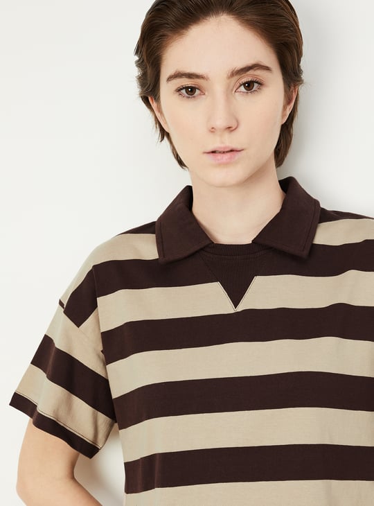 Women Striped Athleisure Polo T-shirt