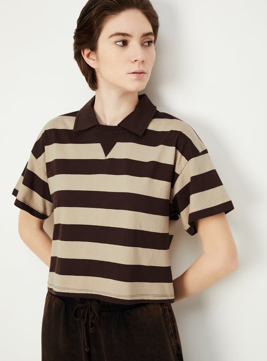 Women Striped Athleisure Polo T-shirt