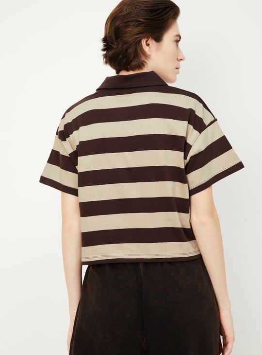Women Striped Athleisure Polo T-shirt