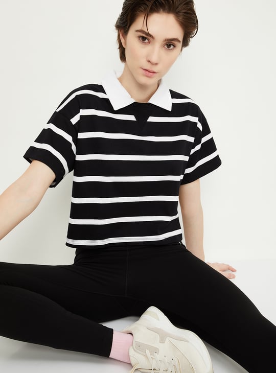 Women Striped Athleisure Polo T-shirt