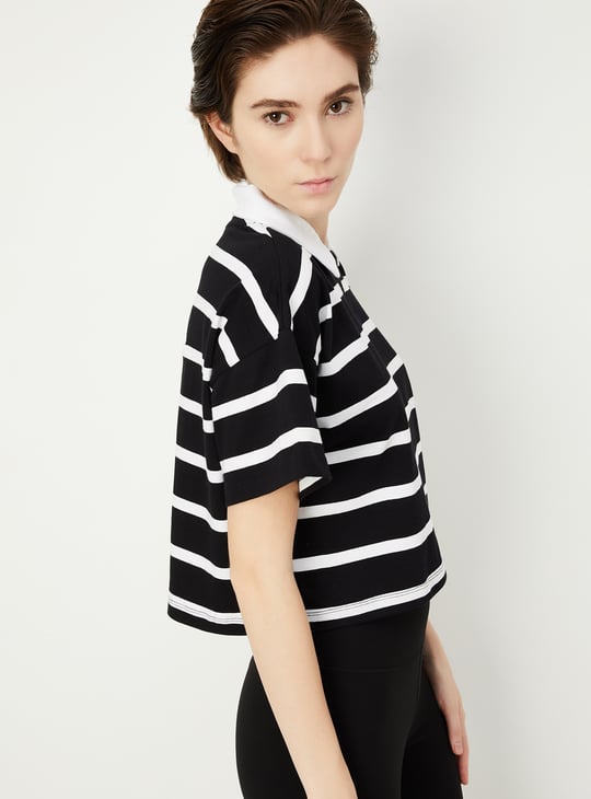 Women Striped Athleisure Polo T-shirt