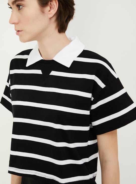 Women Striped Athleisure Polo T-shirt
