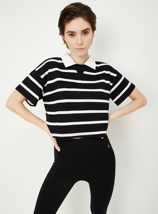 Women Striped Athleisure Polo T-shirt