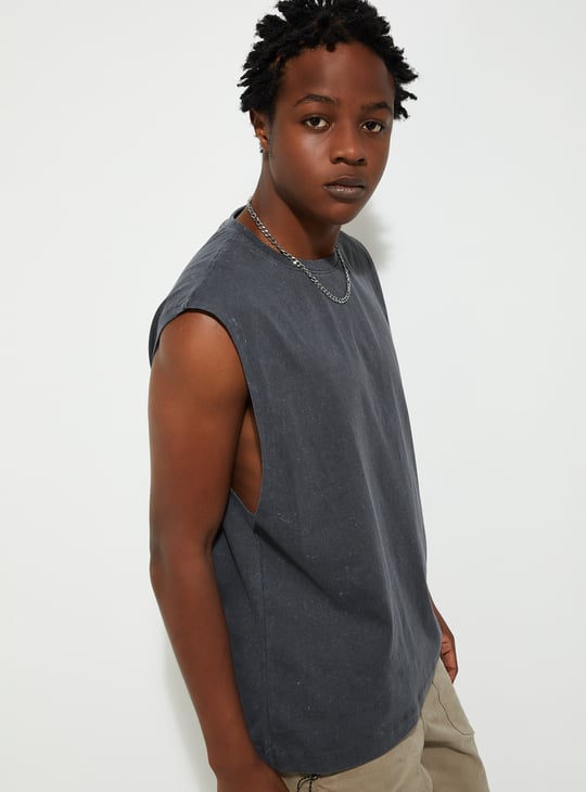 URB_N Men Washed Regular Fit Sleeveless T-shirt