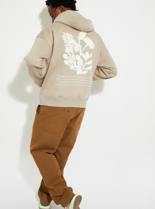 URB_N Men Printed Oversized Hooded Sweatshirt | Beige | Printed