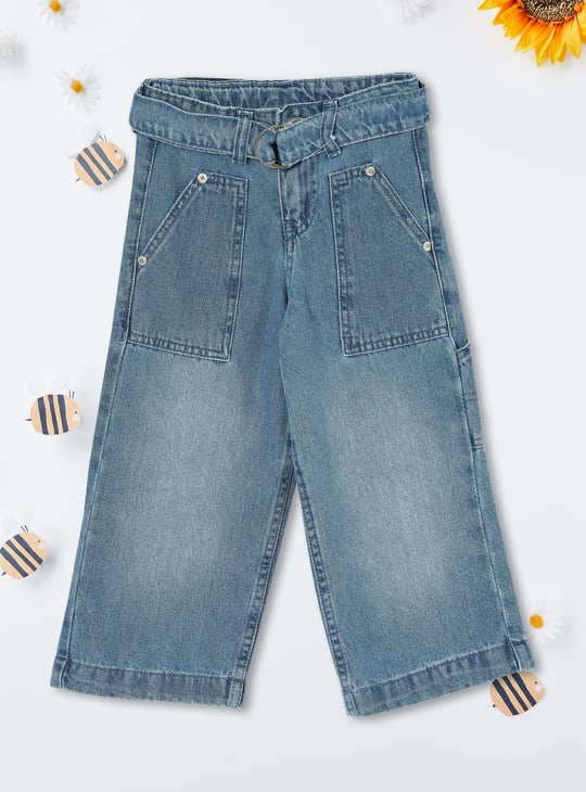 Girls Washed Belted Jeans