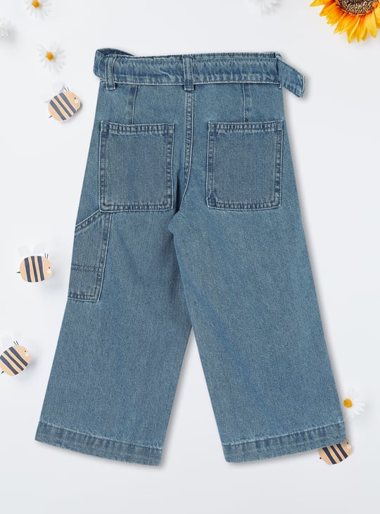 Girls Washed Belted Jeans