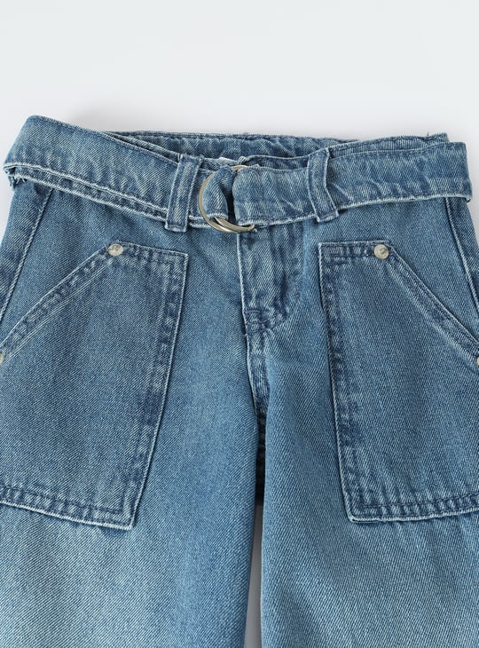 Girls Washed Belted Jeans