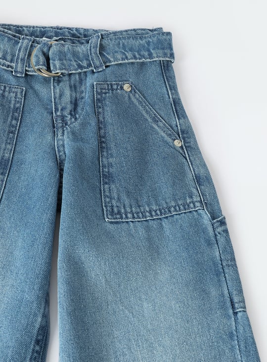 Girls Washed Belted Jeans