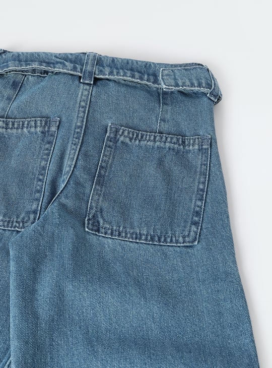 Girls Washed Belted Jeans