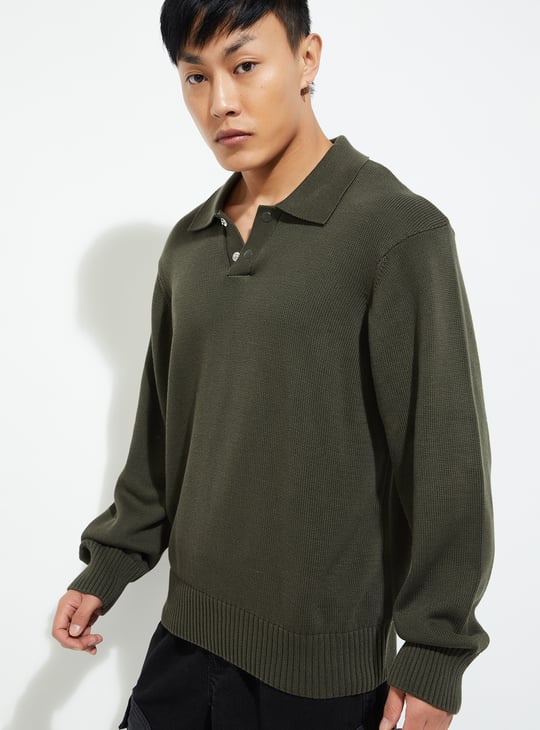 URB N Men Solid Polo Collar Sweater