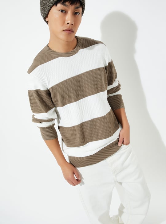 URB_N Men Striped Sweater Beige Striped