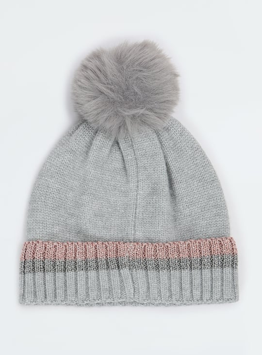 Girls Embellished Beanie with Pom Pom