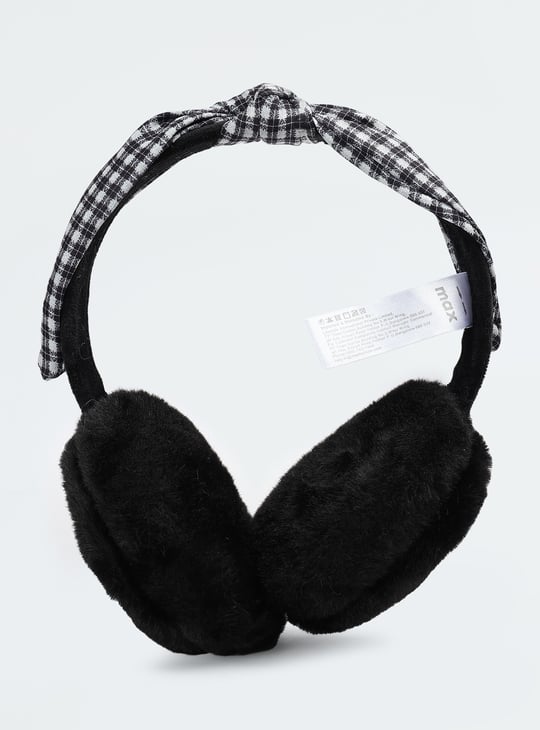 Women Checked Bow-Detailed Earmuffs