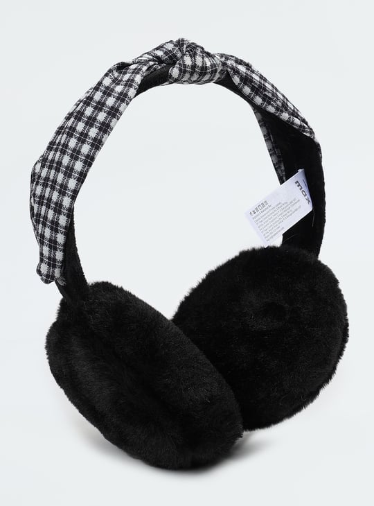 Women Checked Bow-Detailed Earmuffs