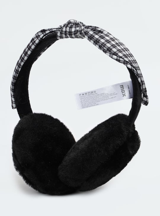 Women Checked Bow-Detailed Earmuffs