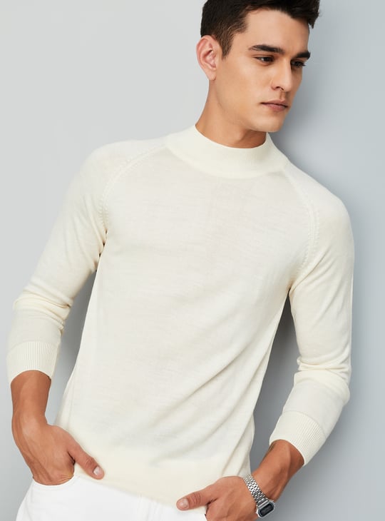 Clothing Mens White Mock Turtleneck Long Sleeve Men Solid High
