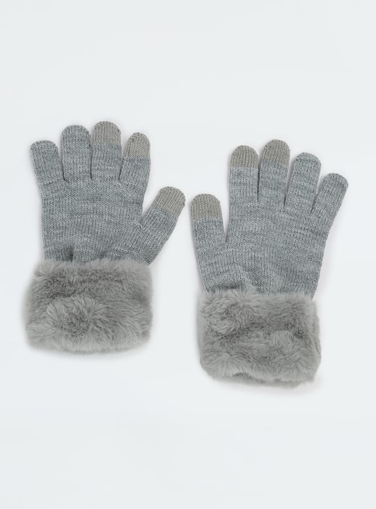 Women Knitted Gloves with Fur