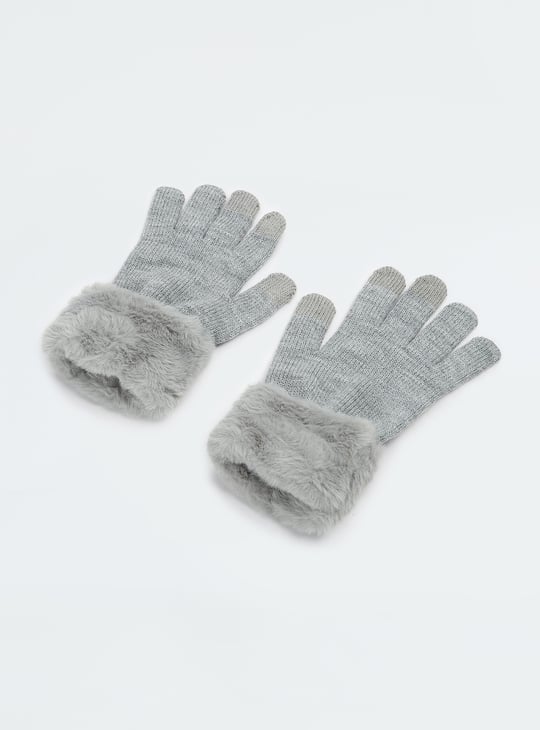 Women Knitted Gloves with Fur