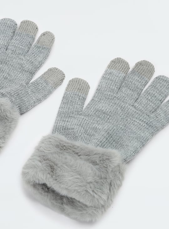 Women Knitted Gloves with Fur