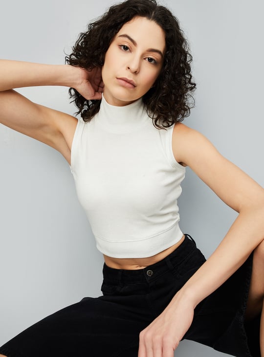 品質のいい High White Off Neck Top Crop Neck High Ribbed Women Top レディースウェア