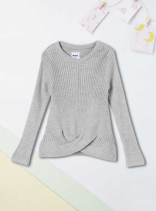 Girls Ribbed Sweater with Twisted Hem