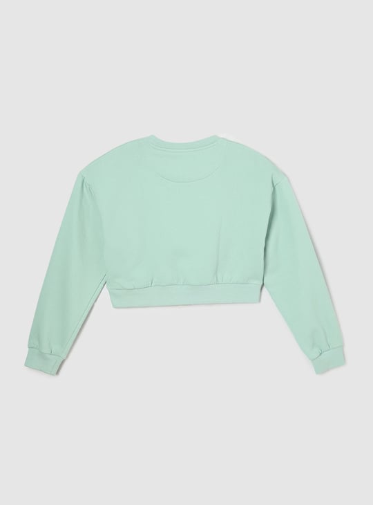 Girls Solid Cropped Sweatshirt
