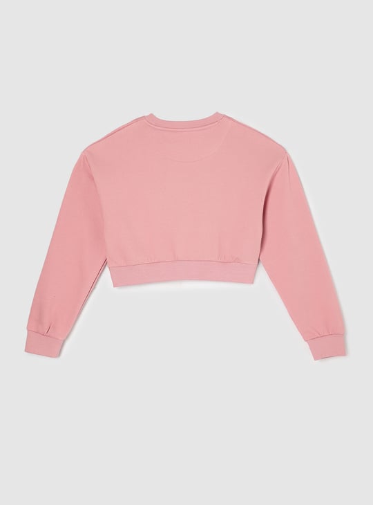 Girls Solid Cropped Sweatshirt