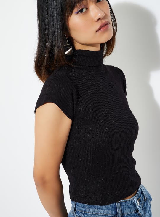 ALAYA F x URB_N Women Ribbed Turtle Neck T-shirt Ribbed