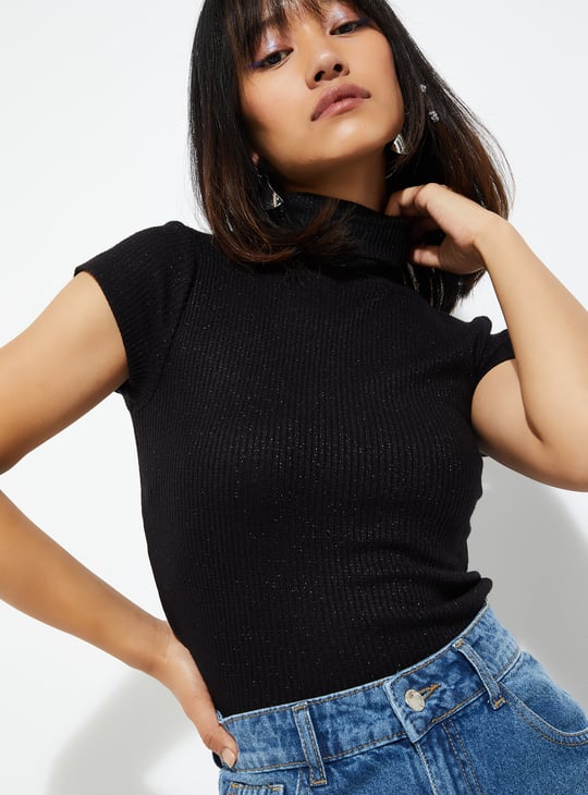 ALAYA F x URB_N Women Ribbed Turtle Neck T-shirt