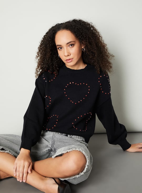 Women Rhinestone Embellished Sweater