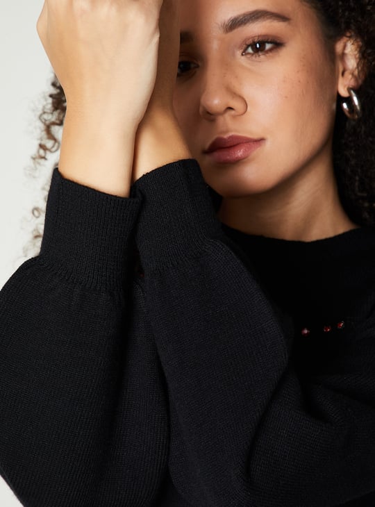 Women Rhinestone Embellished Sweater