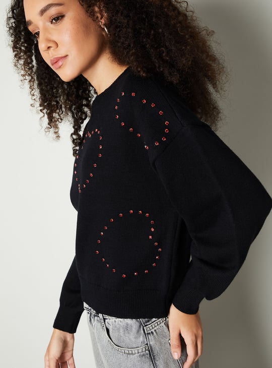 Women Rhinestone Embellished Sweater