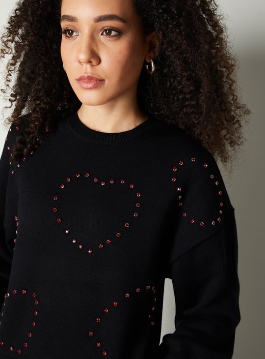 Women Rhinestone Embellished Sweater