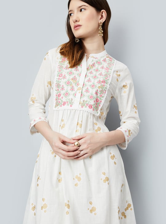 Women Foil Printed A-Line Kurta
