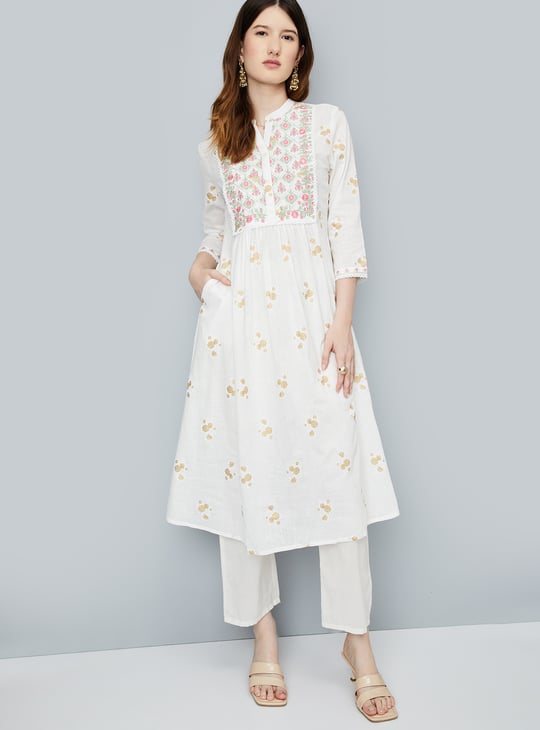 Women Foil Printed A-Line Kurta