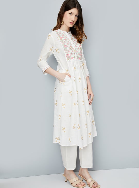 Women Foil Printed A-Line Kurta