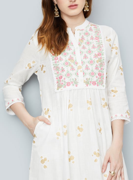 Women Foil Printed A-Line Kurta